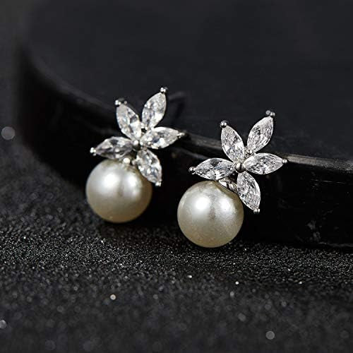 JENNIFER LOPEZ CELEBRITY INSPIRED CUBIC ZIRCONIA AND PEARL WEDDING EARRINGS