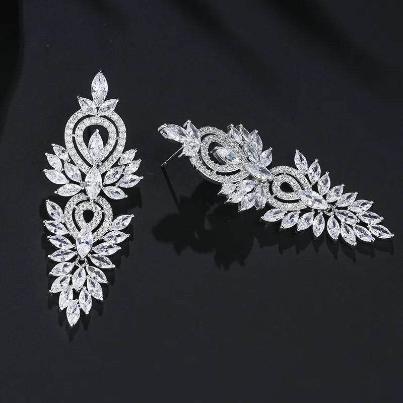 XANDRA LUXURY MARQUISE CRYSTAL LONG DROP EARRINGS