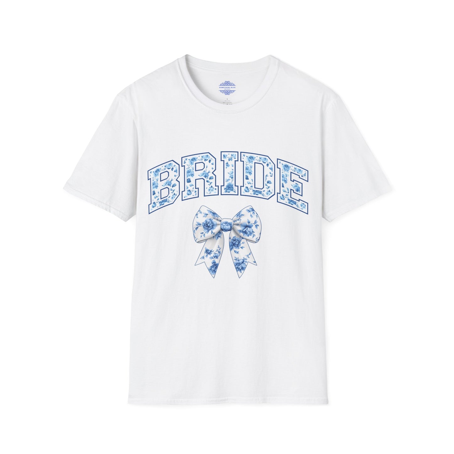 SOMETHING BLUE FLORAL VARSITY BRIDE T-SHIRT WITH SWEET BOW
