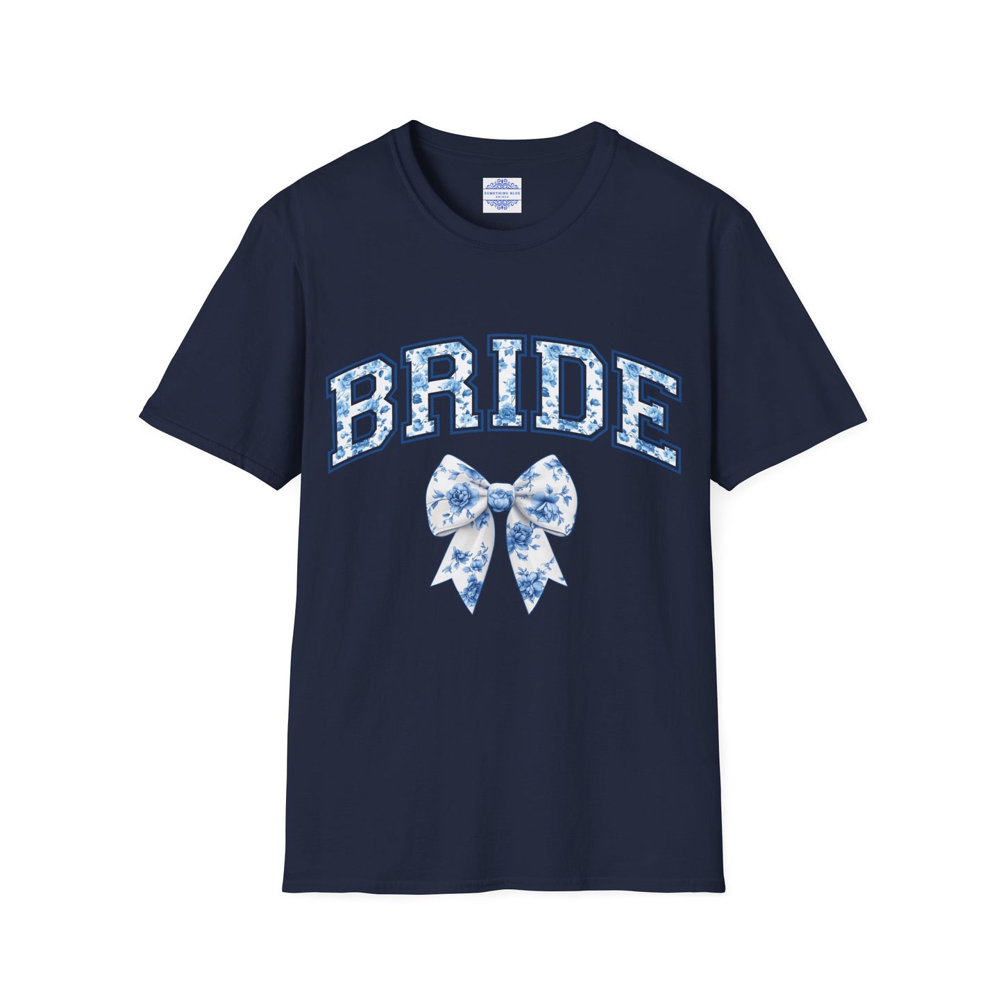 SOMETHING BLUE FLORAL VARSITY BRIDE T-SHIRT WITH SWEET BOW