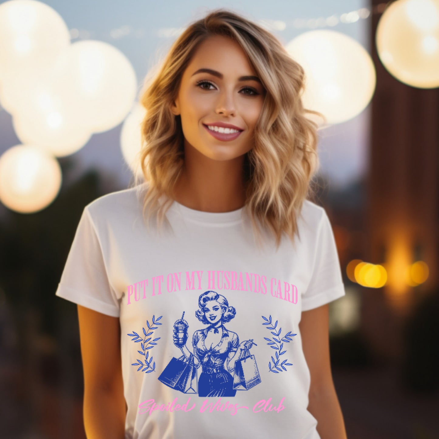 SPOILED WIVES CLUB T-SHIRT BLUE AND PINK