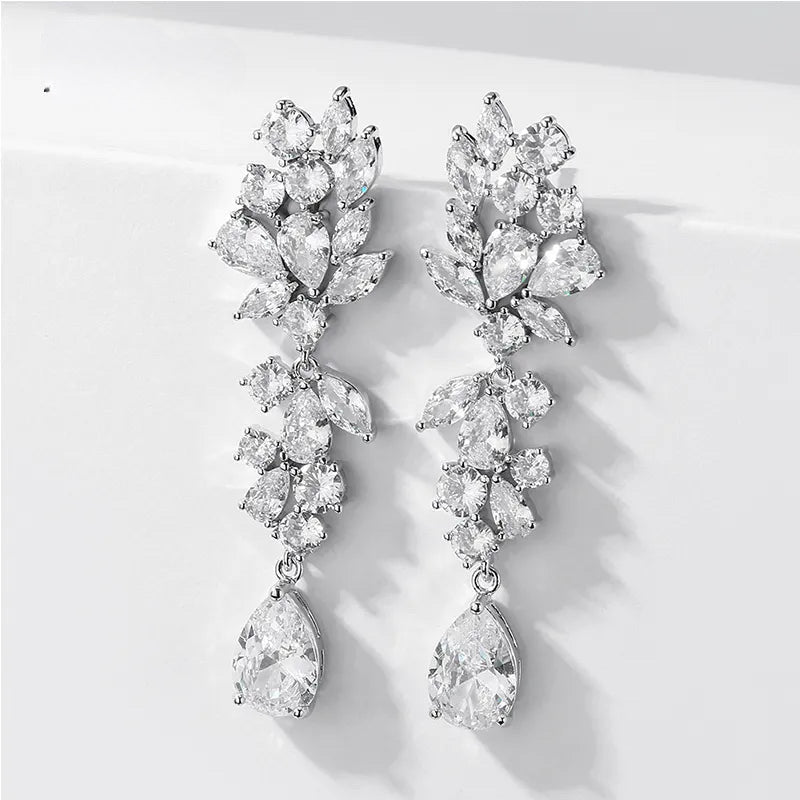 ARABELLE LUXURY CUBIC ZIRCONIA DROP EARRINGS SILVER