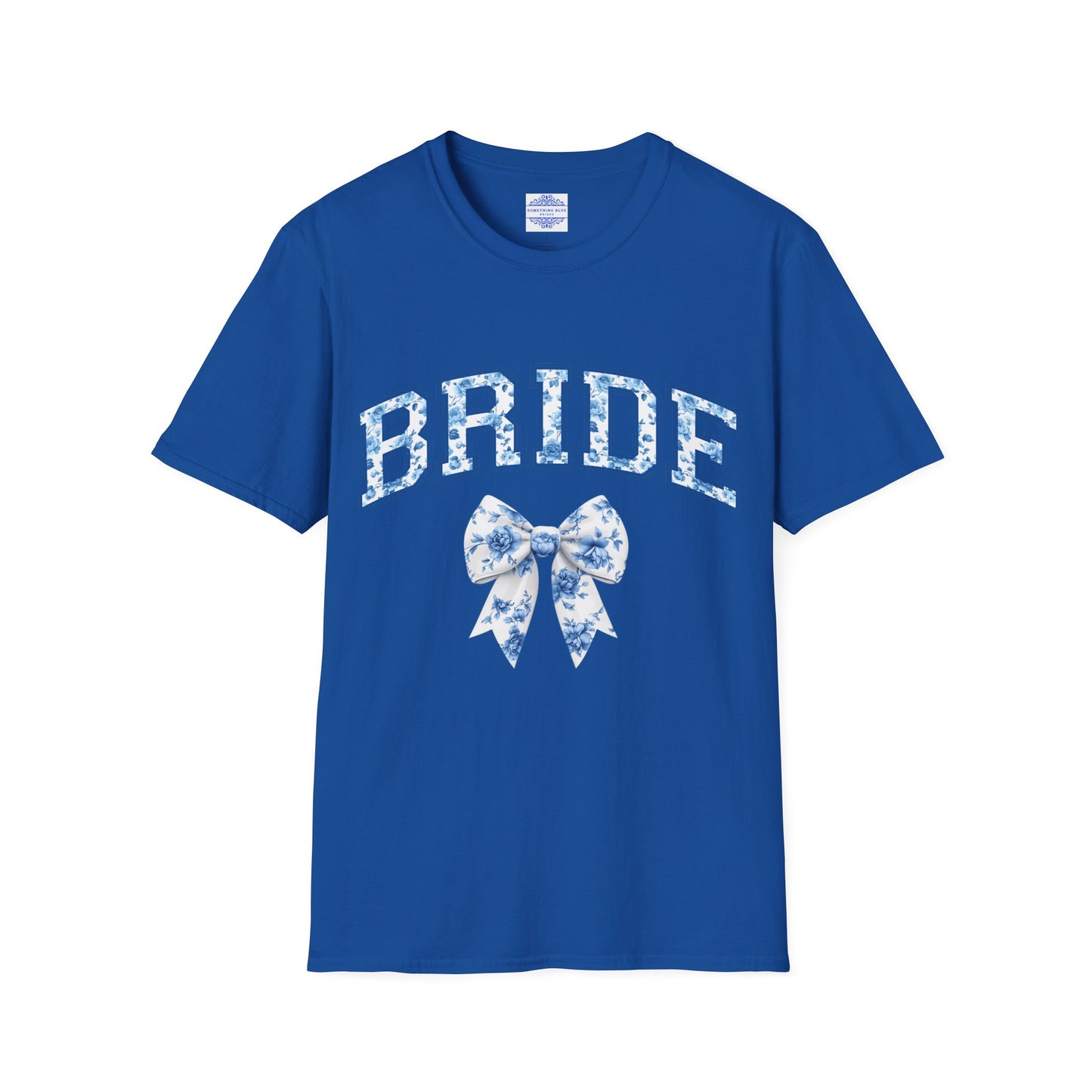 SOMETHING BLUE FLORAL VARSITY BRIDE T-SHIRT WITH SWEET BOW