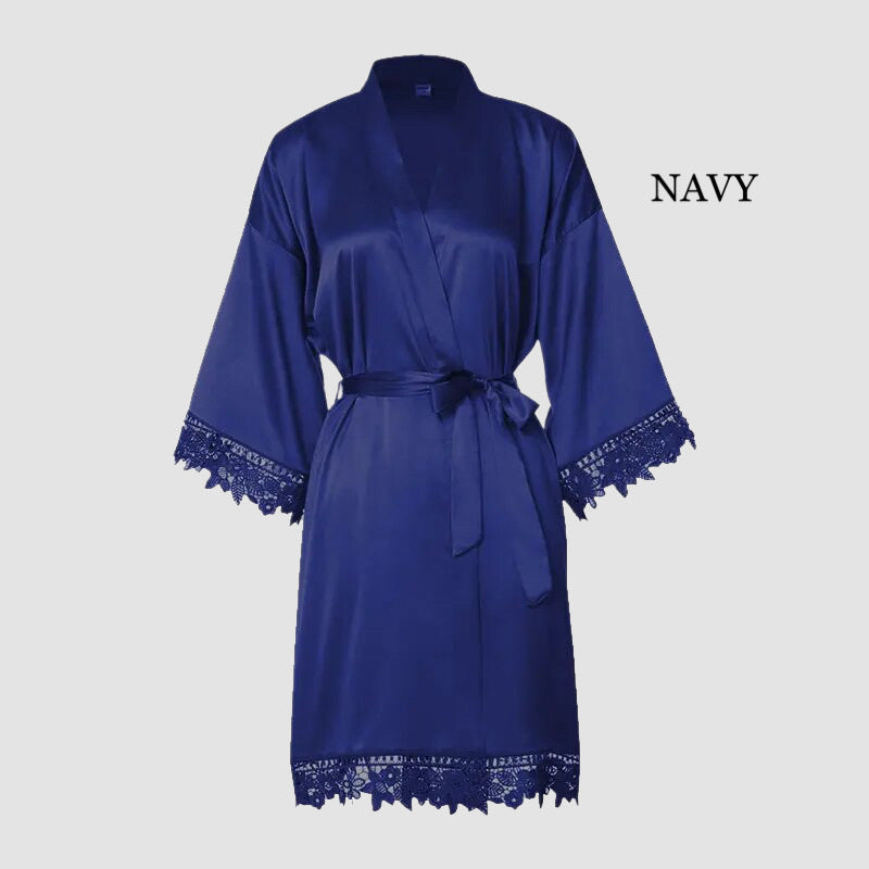 NAME AND TITLE (BRIDE, BRIDESMAID ETC) PRINT SATIN LACE ROBE (AVAILABLE IN 8 COLOURS & SIZES 8 - 20)