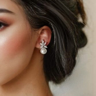 JENNIFER LOPEZ CELEBRITY INSPIRED CUBIC ZIRCONIA AND PEARL WEDDING EARRINGS