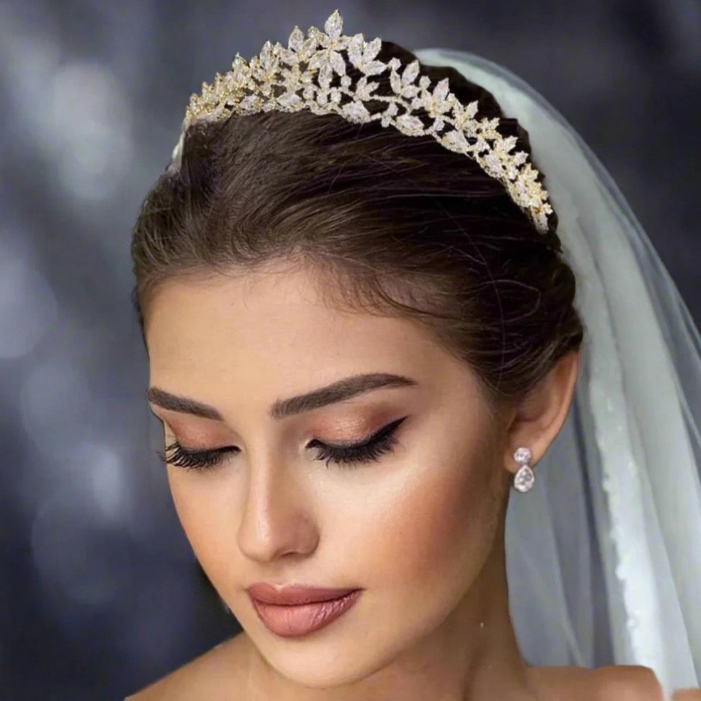 VALENTINA DELUXE HANDCRAFTED CRYSTAL TIARA SILVER AND GOLD