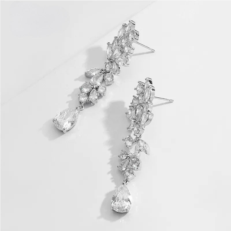 ARABELLE LUXURY CUBIC ZIRCONIA DROP EARRINGS SILVER