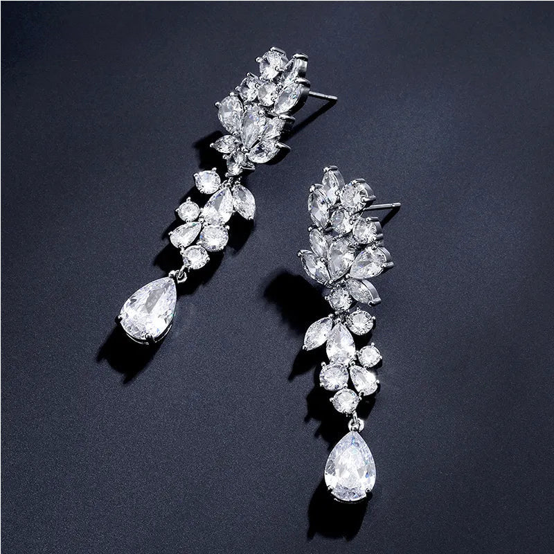 ARABELLE LUXURY CUBIC ZIRCONIA DROP EARRINGS SILVER