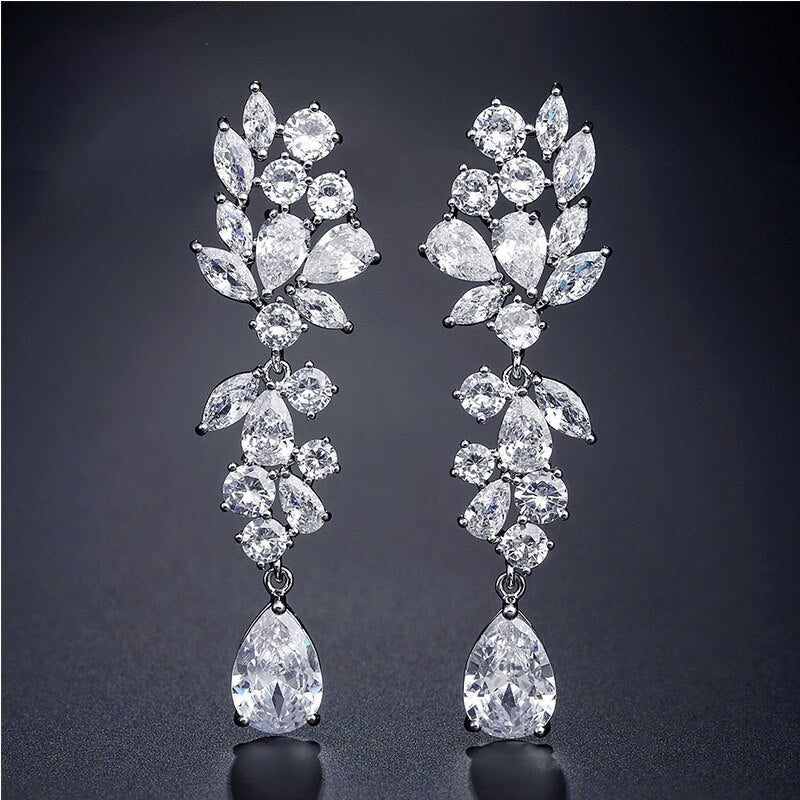ARABELLE LUXURY CUBIC ZIRCONIA DROP EARRINGS SILVER