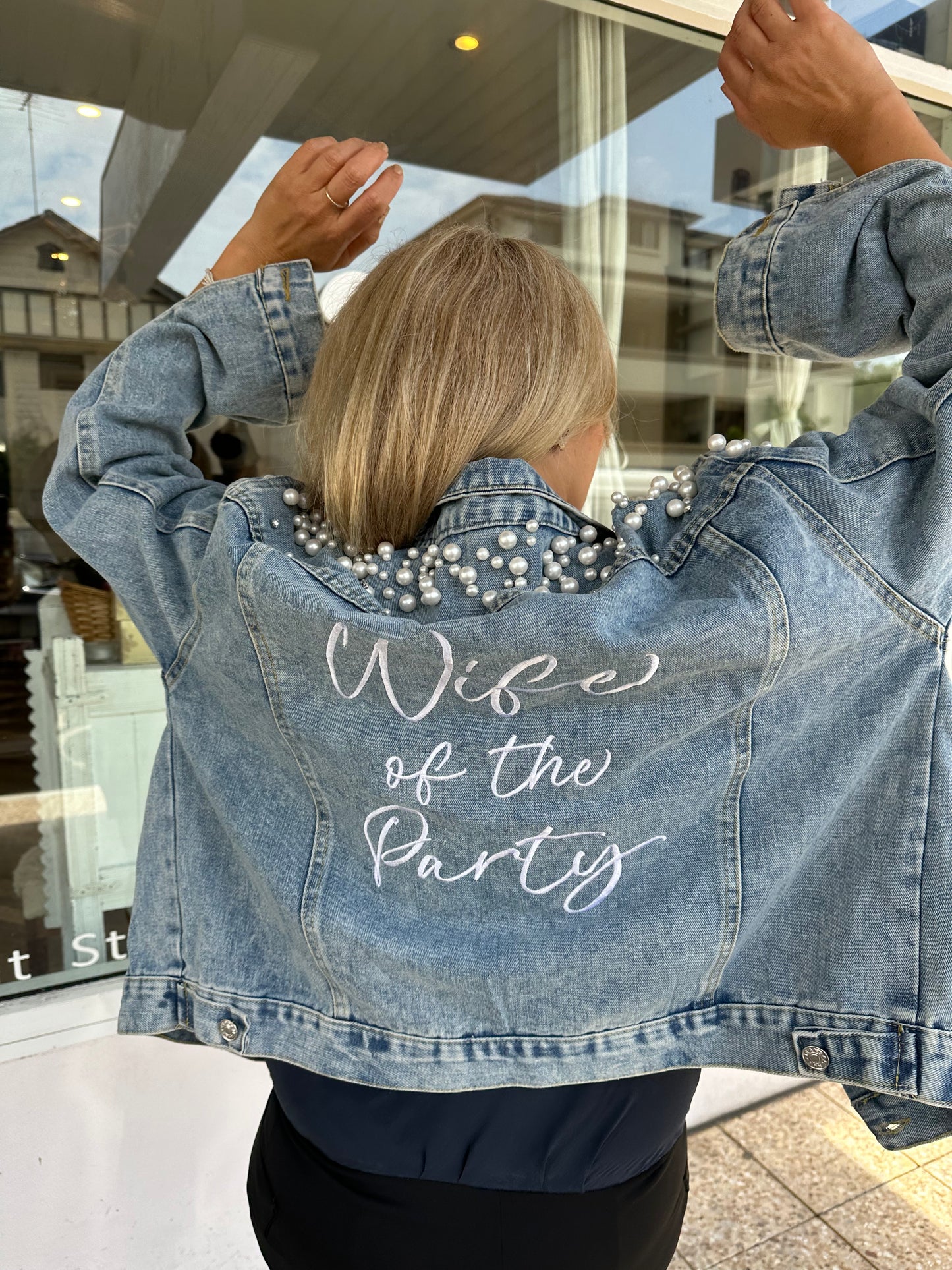 DELUXE PEARL & RHINESTONE WIFE OF THE PARTY DENIM JACKET