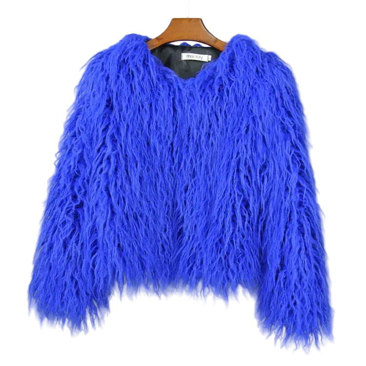 GIGI SOMETHING BLUE MONGOLIAN FAUX FUR JACKET - 3 SHADES OF BLUE! š