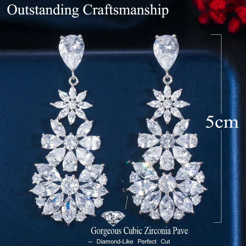FLORETTE LUXURY CUBIC ZIRCONIA DROP EARRINGS IN GOLD OR SILVER