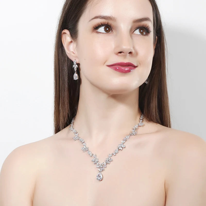 IRIS 3 PIECE DELUXE CRYSTAL DROP NECKLACE, TIARA AND EARRING SET IN SILVER