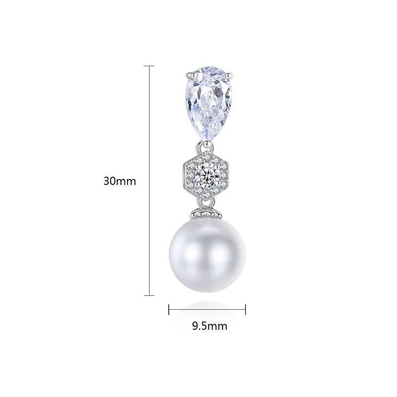 AMAL CLOONEY CELEBRITY INSPIRED CUBIC ZIRCONIA AND PEARL WEDDING EARRINGS