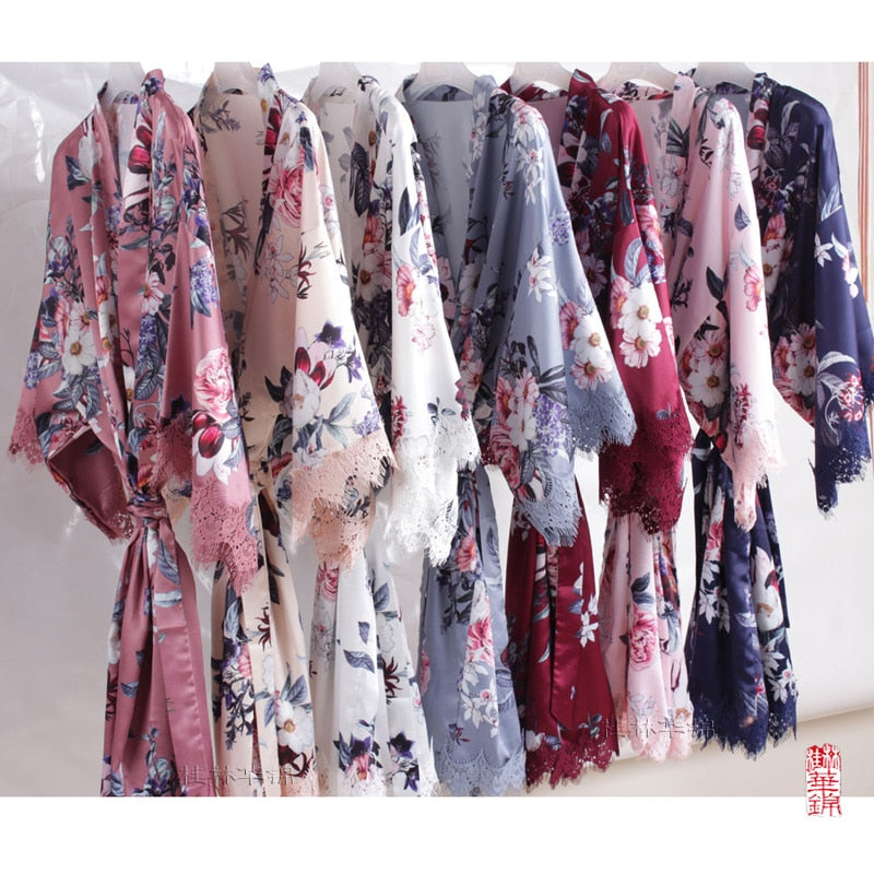 FLORAL LACE SATIN ROBE - FLOWERGIRLS, BRIDESMAIDS & BRIDE (AVAILABLE IN 7 COLOURS & SIZE 8-20)