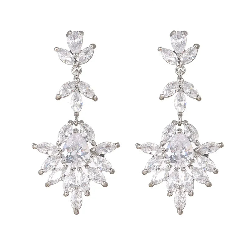 ELISE LUXURY CUBIC ZIRCONIA DROP EARRINGS IN GOLD OR SILVER