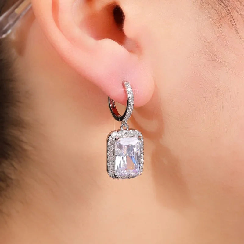 TAYLOR SWIFT CELEBRITY INSPIRED CUBIC ZIRCONIA EMERALD CUT DROP EARRINGS
