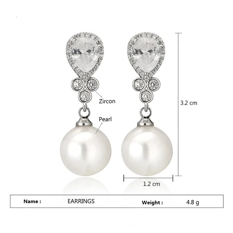VICTORIA CRYSTAL & SIMULATED PEARL DROP EARRINGS IN GOLD OR SILVER