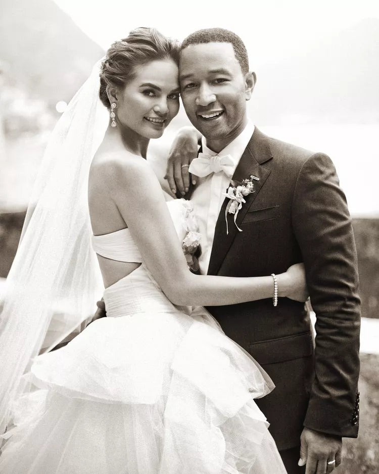 CHRISSY TEIGEN CELEBRITY INSPIRED CUBIC ZIRCONIA AND PEARL WEDDING EARRINGS