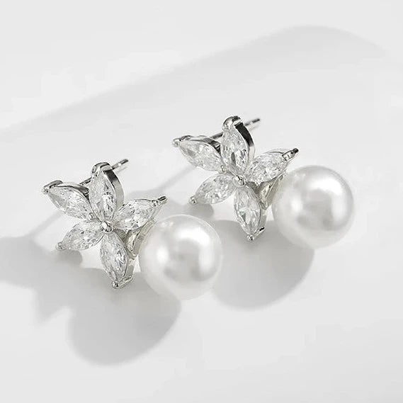 JENNIFER LOPEZ CELEBRITY INSPIRED CUBIC ZIRCONIA AND PEARL WEDDING EARRINGS
