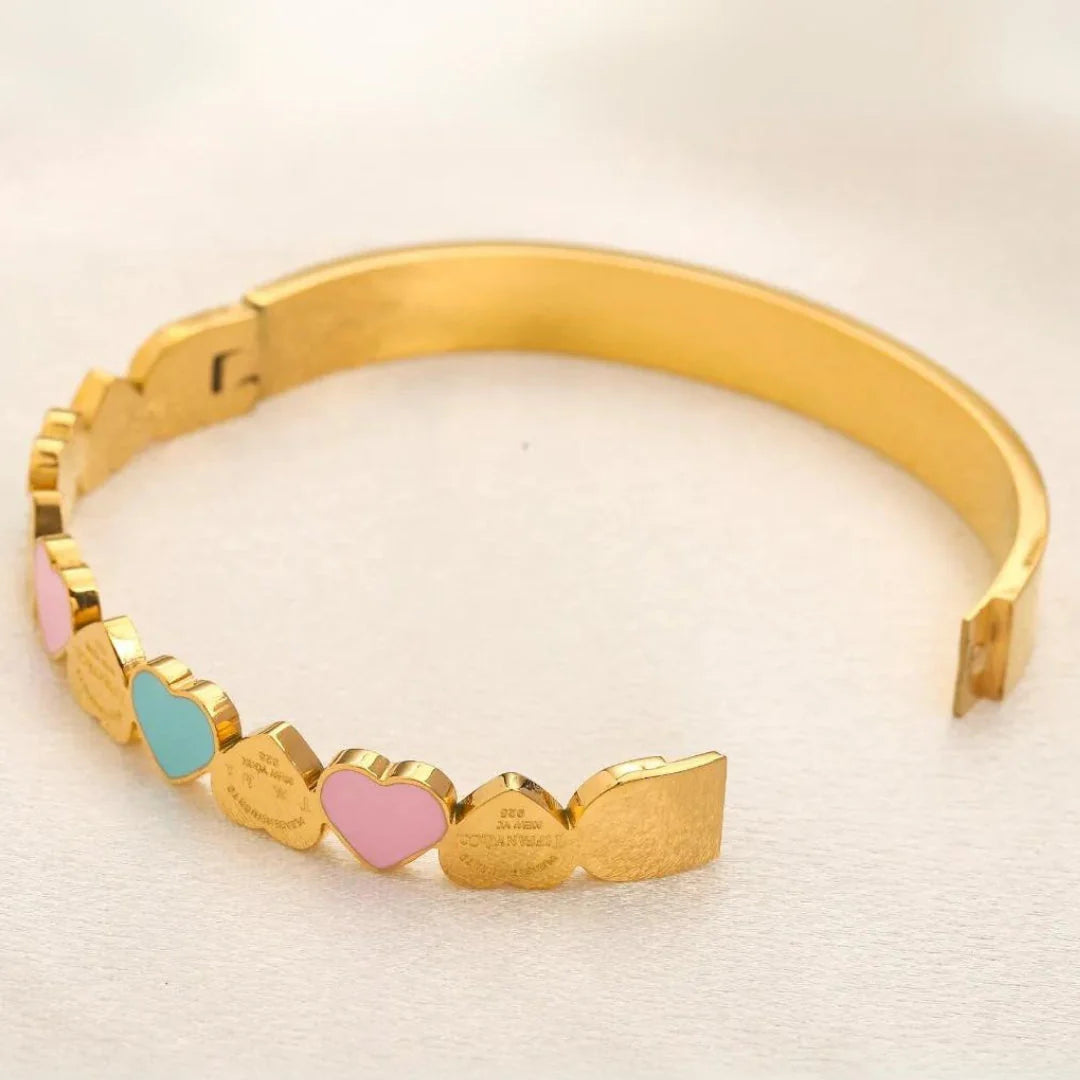BFF FOREVER LOVE NY TIFFANY STYLE HEART BANGLE IN SILVER, GOLD & ROSE GOLD