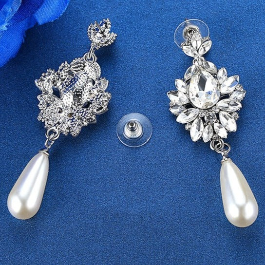 LUCIENNE CRYSTAL & SIMULATED PEARL DROP EARRINGS IN GOLD OR SILVER