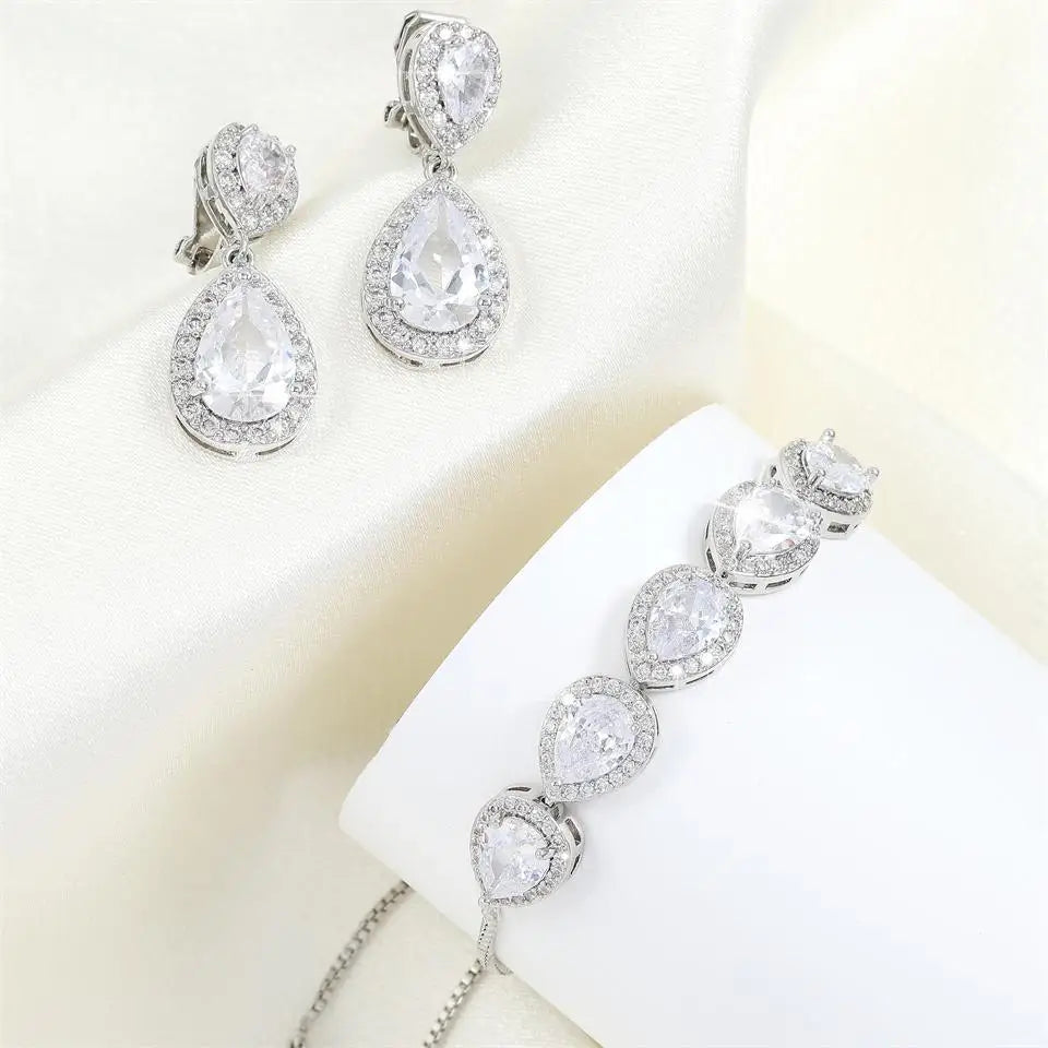 CHERISH CRYSTAL EARRING AND BRACELET SET IN GOLD OR SILVER (ALSO CLIP-ON EARRING OPTION)