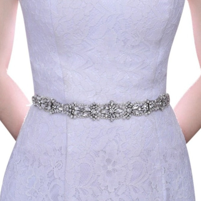 SOPHIA LUXURY HANDCRAFTED BEADED CRYSTAL AND SIMULATED PEARL BELT