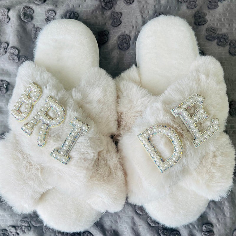 PLUSH PEARL BRIDE SLIPPERS