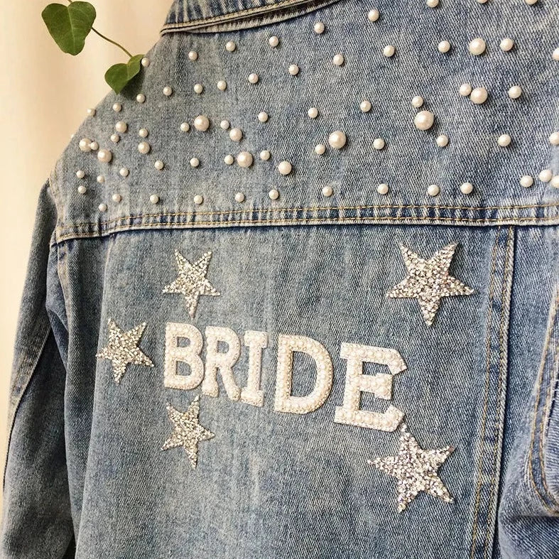 PEARL EMBELLISHED BRIDE & SPARKLY STARS DENIM JACKET