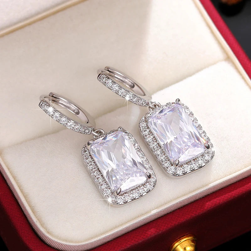 TAYLOR SWIFT CELEBRITY INSPIRED CUBIC ZIRCONIA EMERALD CUT DROP EARRINGS