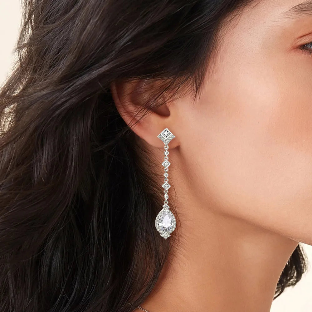 CLARA WHITE GOLD PLATED DROP EARRINGS