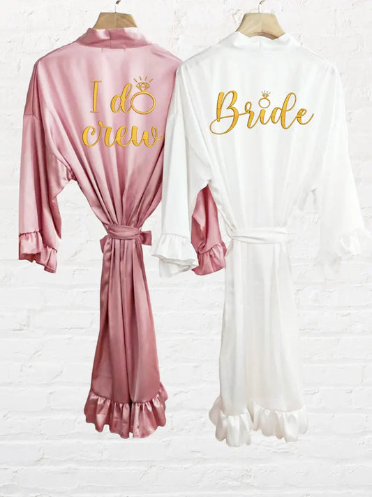 BRIDE, BRIDE SQUAD, I-DO CREW, BRIDESMAIDS, BESTIE OF THE BRIDE AND OTHER BRIDAL PARTY RUFFLE SATIN ROBE (AVAILABLE IN SIZES 8 - 20) -NEW!