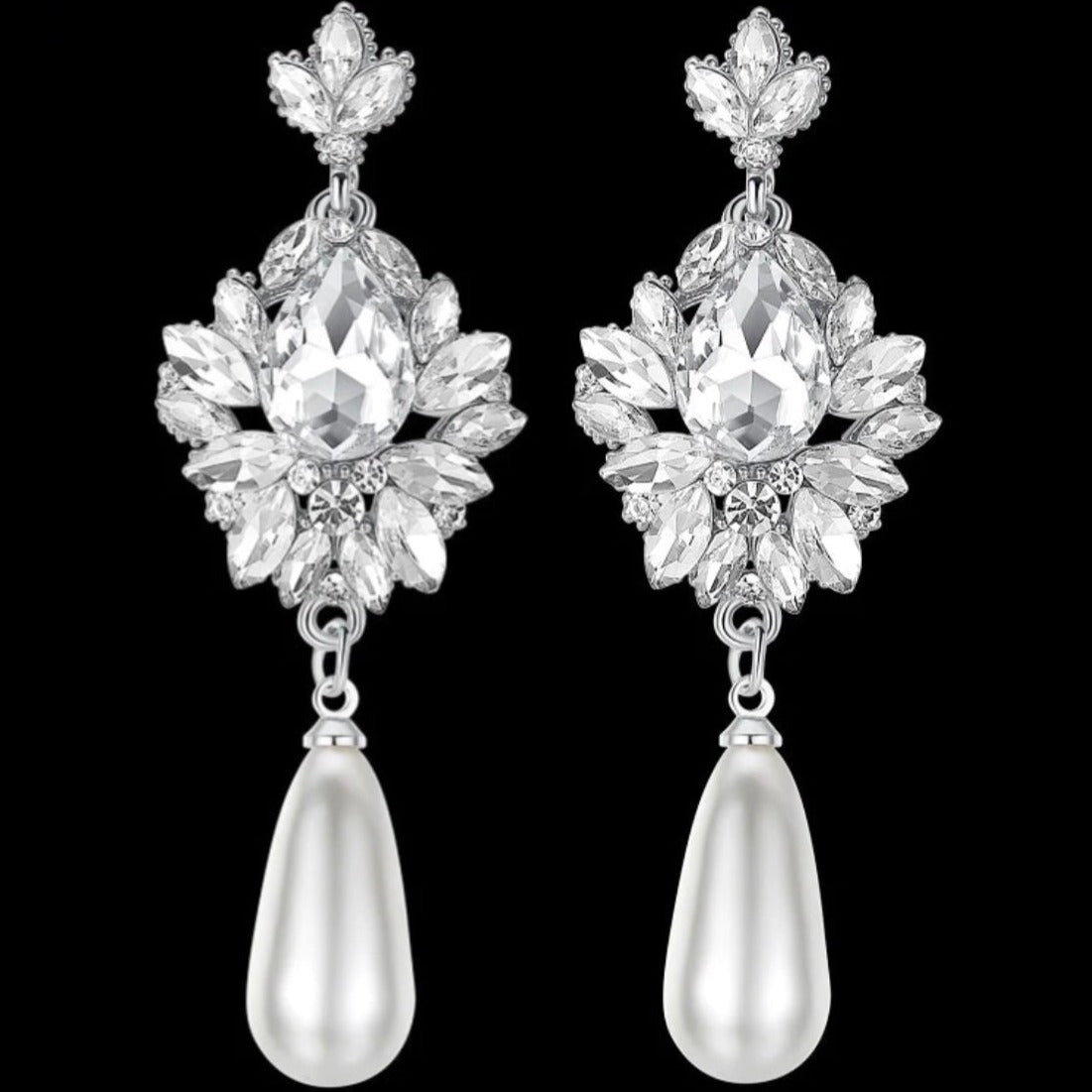 LUCIENNE CRYSTAL & SIMULATED PEARL DROP EARRINGS IN GOLD OR SILVER