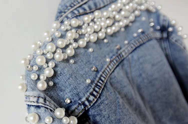 DELUXE PEARL & RHINESTONE BRIDE DENIM JACKET