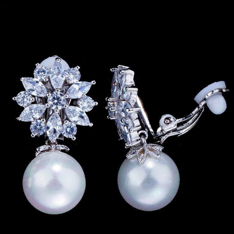 SUNNEE CRYSTAL AND SIMULATED PEARL CLIP ON EARRINGS