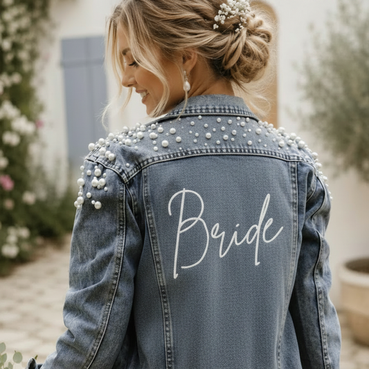DELUXE PEARL & RHINESTONE BRIDE DENIM JACKET