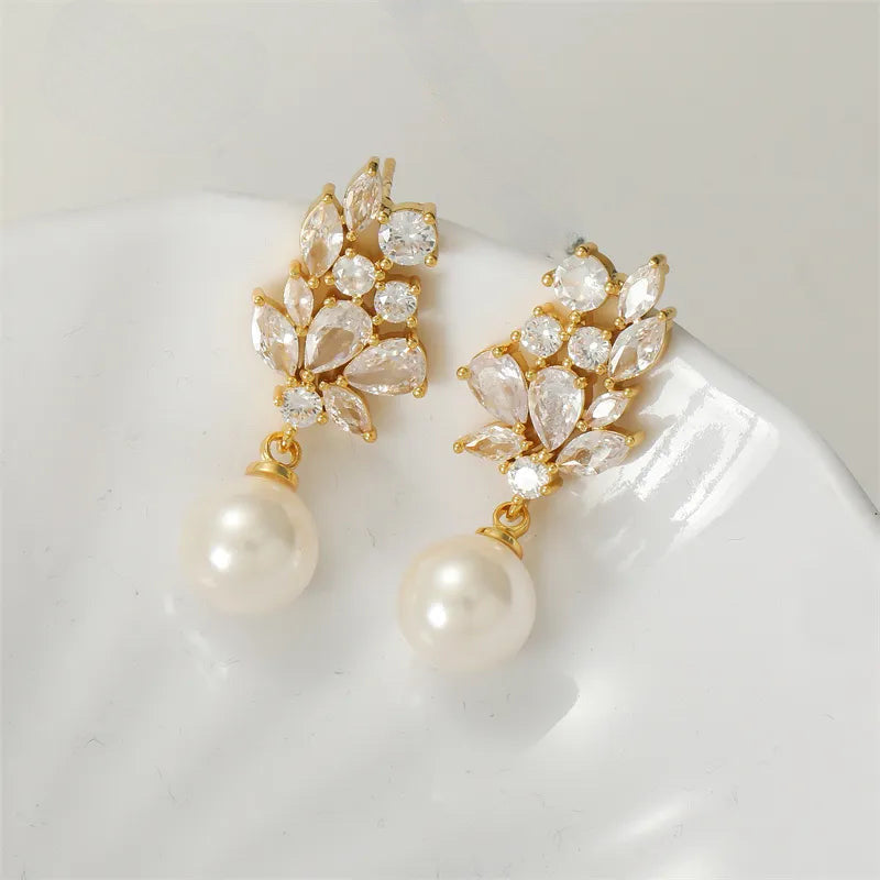 ROSALIND LUXURY CUBIC ZIRCONIA & SIMULATED PEARL DROP EARRINGS IN GOLD OR SILVER