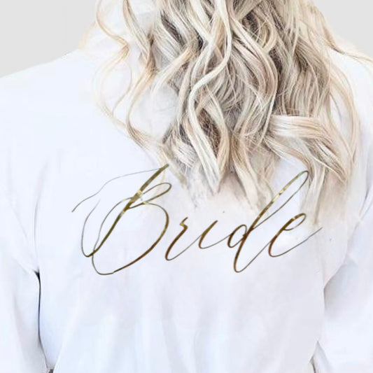 BRIDE GOLD PRINT WHITE SATIN LACE ROBE (SIZES 8 - 20)