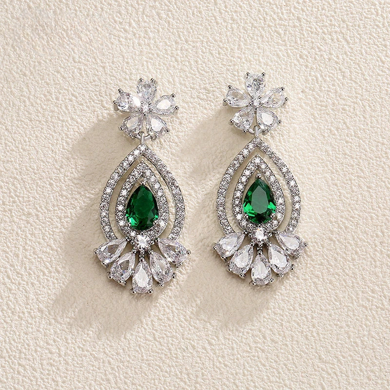 ZORICA EXQUISITE DROP EARRINGS IN WHITE OR EMERALD GREEN - NEW!