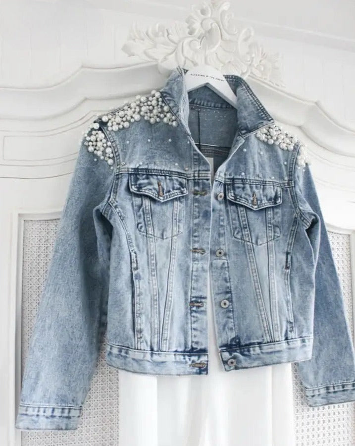 DELUXE PEARL & RHINESTONE MRS DENIM JACKET