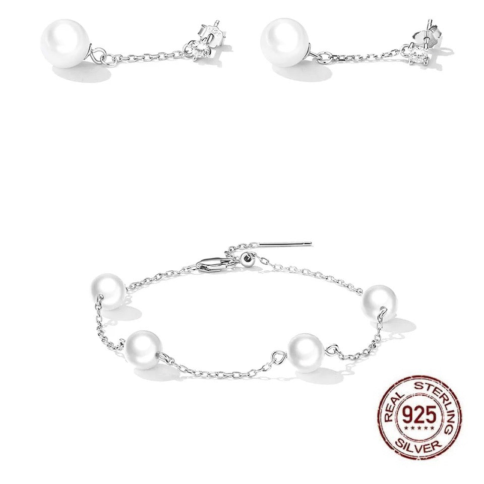 AVA SHELL PEARL AND PLATINUM PLATED EARRING AND BRACELET SET