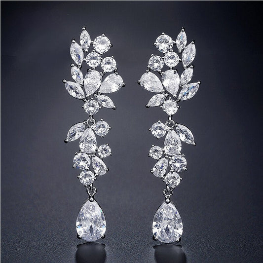 ARABELLE LUXURY CUBIC ZIRCONIA DROP EARRINGS SILVER