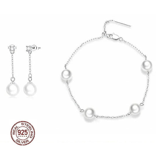 AVA SHELL PEARL AND PLATINUM PLATED EARRING AND BRACELET SET