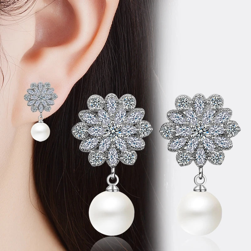 OLIVIA DELUXE CUBIC ZIRCONIA AND SIMULATED PEARL EARRINGS