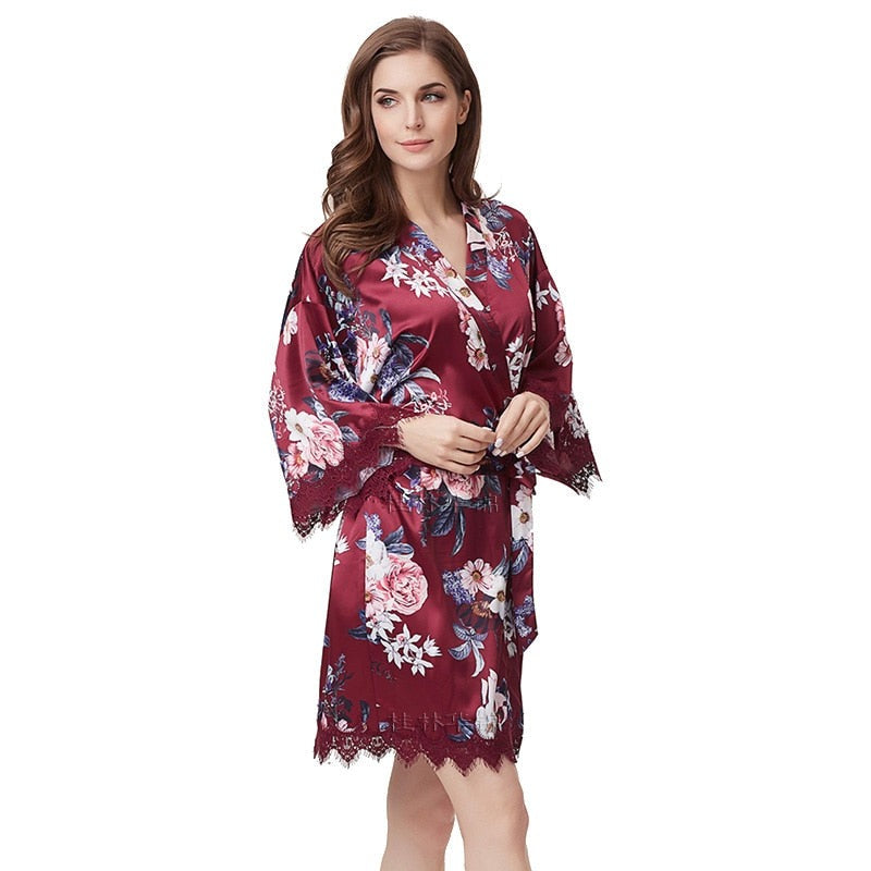 FLORAL LACE SATIN ROBE - FLOWERGIRLS, BRIDESMAIDS & BRIDE (AVAILABLE IN 7 COLOURS & SIZE 8-20)