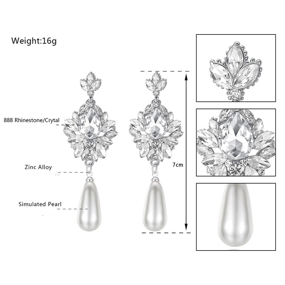 LUCIENNE CRYSTAL & SIMULATED PEARL DROP EARRINGS IN GOLD OR SILVER