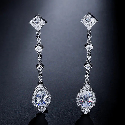 CLARA WHITE GOLD PLATED DROP EARRINGS