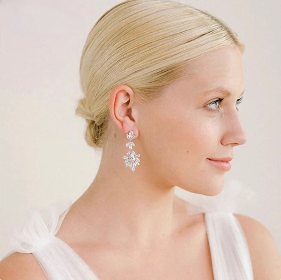 ELISE LUXURY CUBIC ZIRCONIA DROP EARRINGS IN GOLD OR SILVER