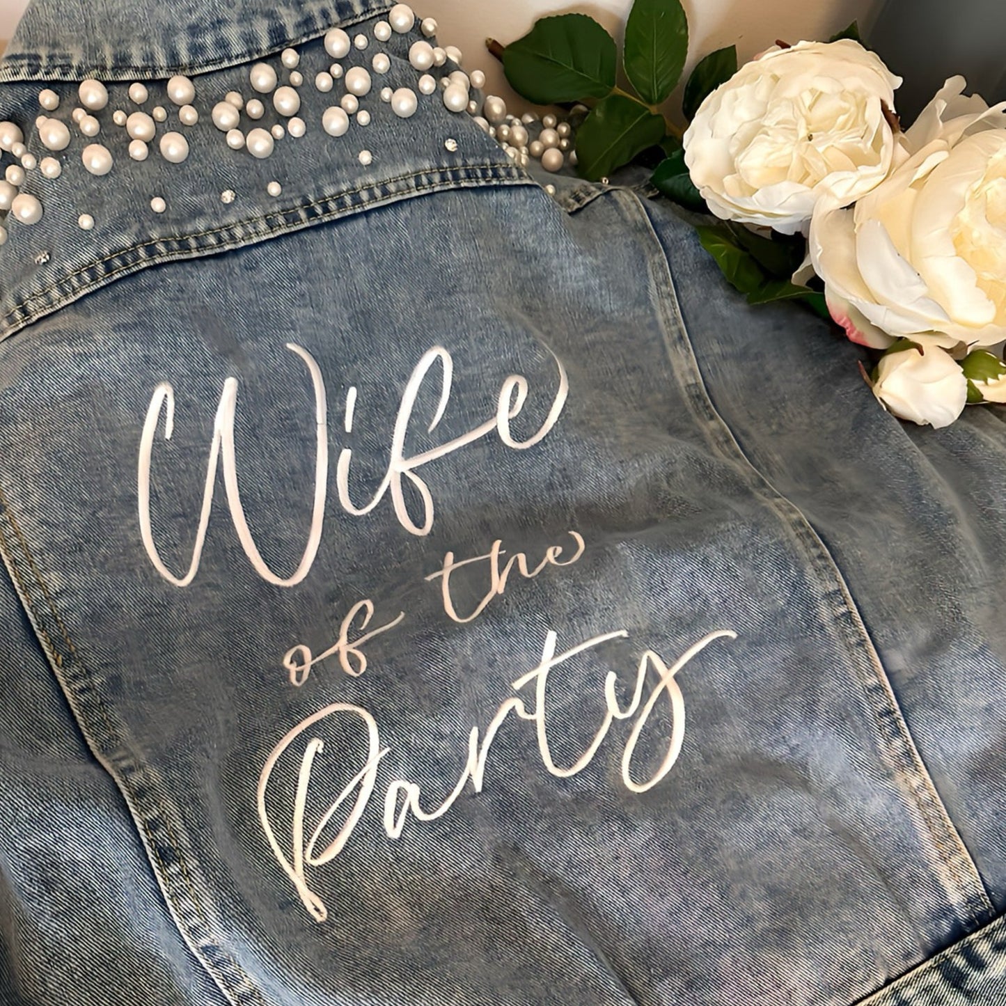 DELUXE PEARL & RHINESTONE WIFE OF THE PARTY DENIM JACKET